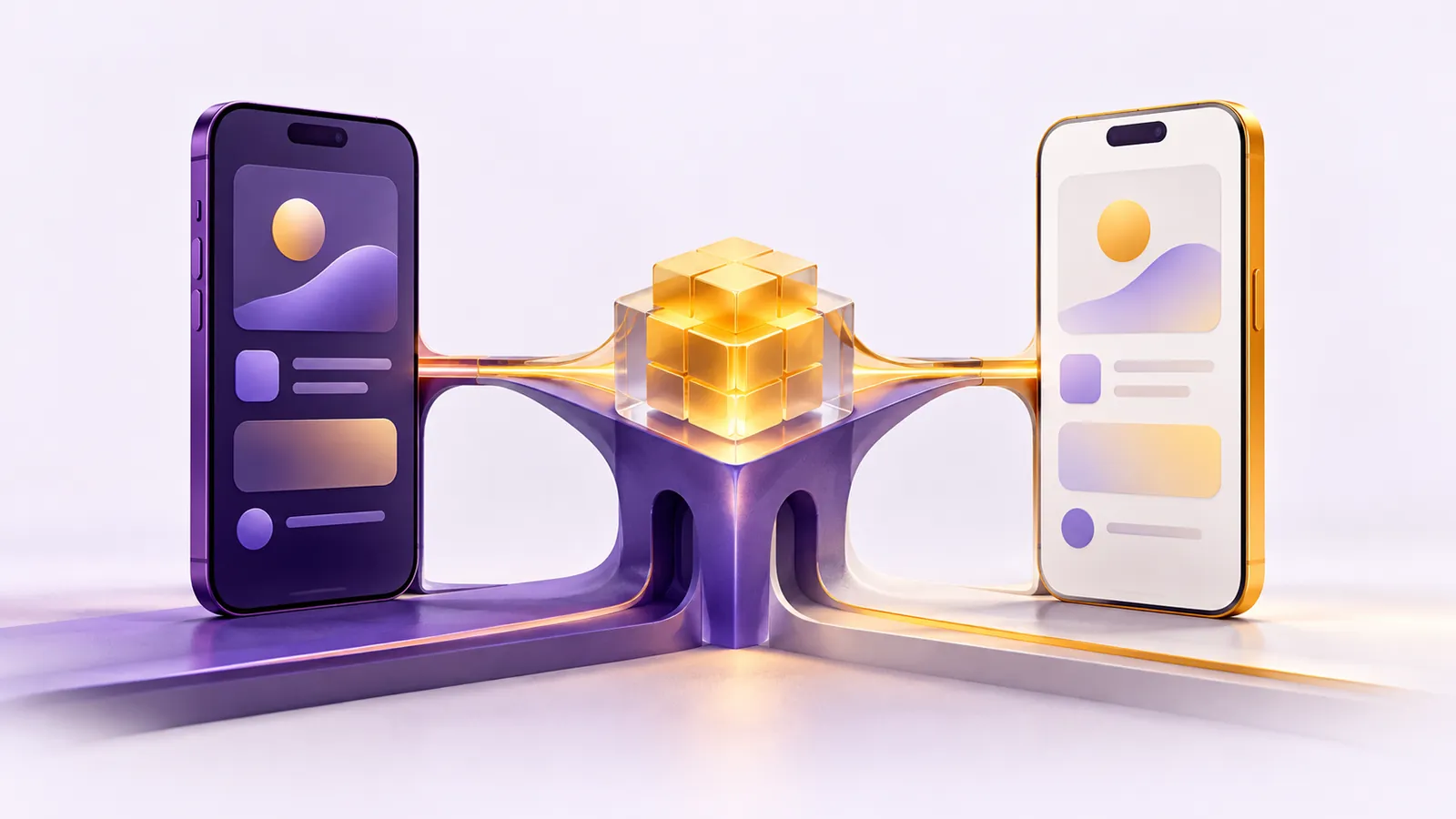 Dois celulares conectados a uma base compartilhada de desenvolvimento.