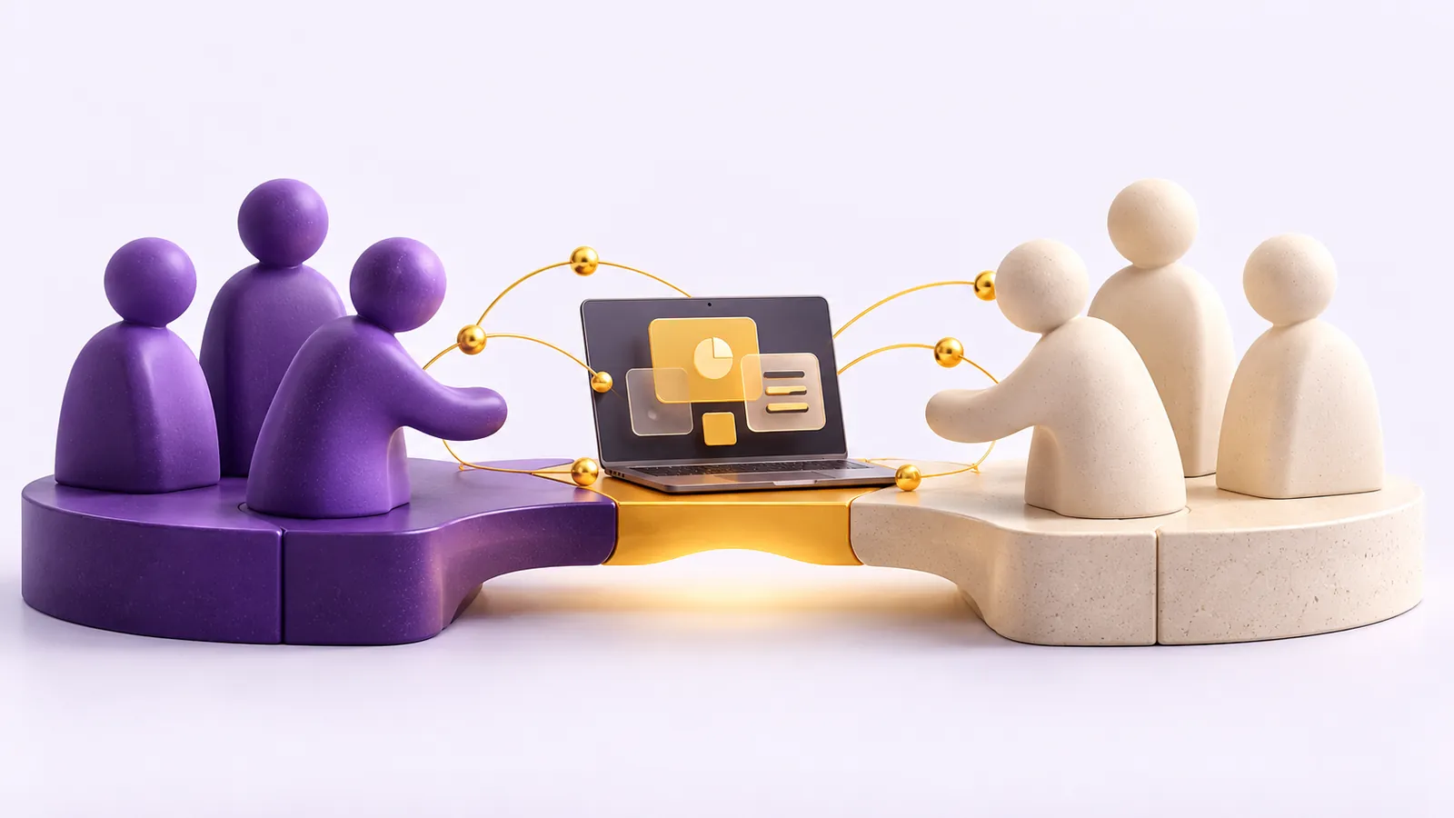 Duas equipes conectadas a um computador de desenvolvimento de software.