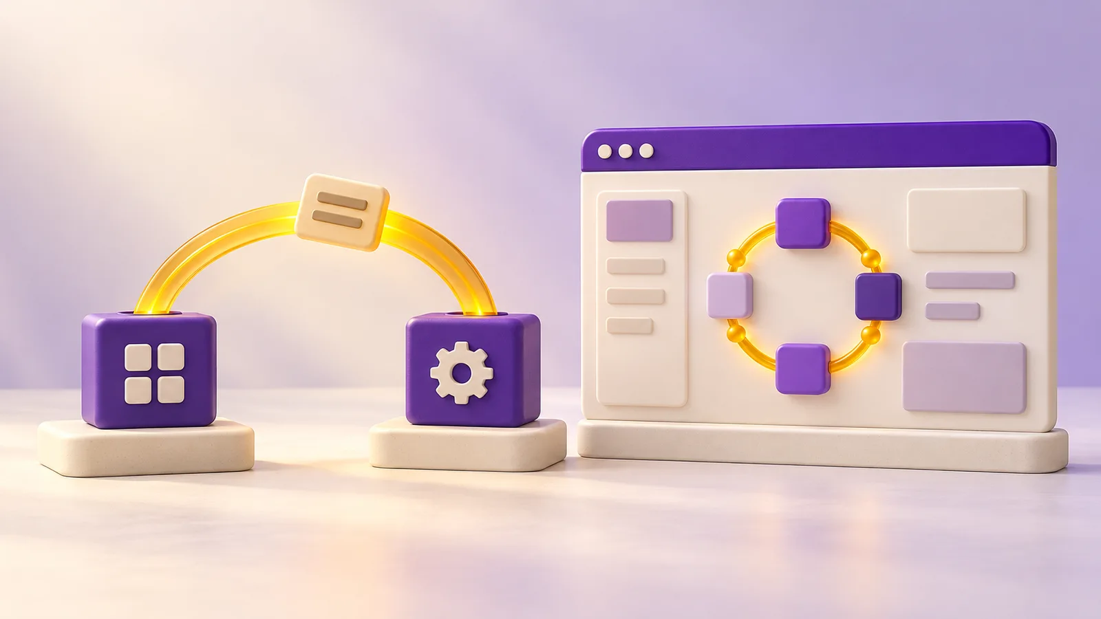 Connected modules and a web platform represent configuring, integrating or building a workflow.