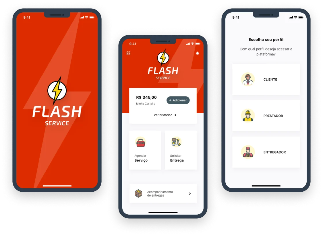 Screens from the Flash Service project