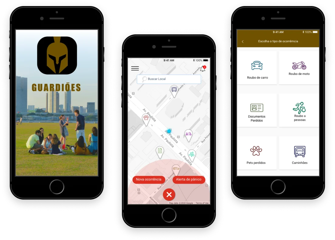Screens from the Guardião project