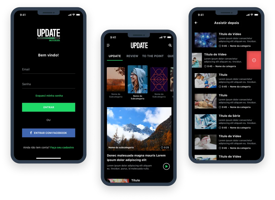 Screens from the Update project
