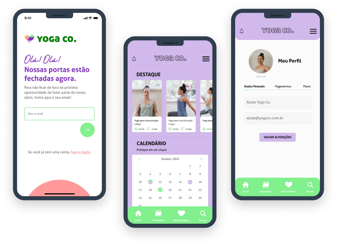 Screens from the Yoga Co. project
